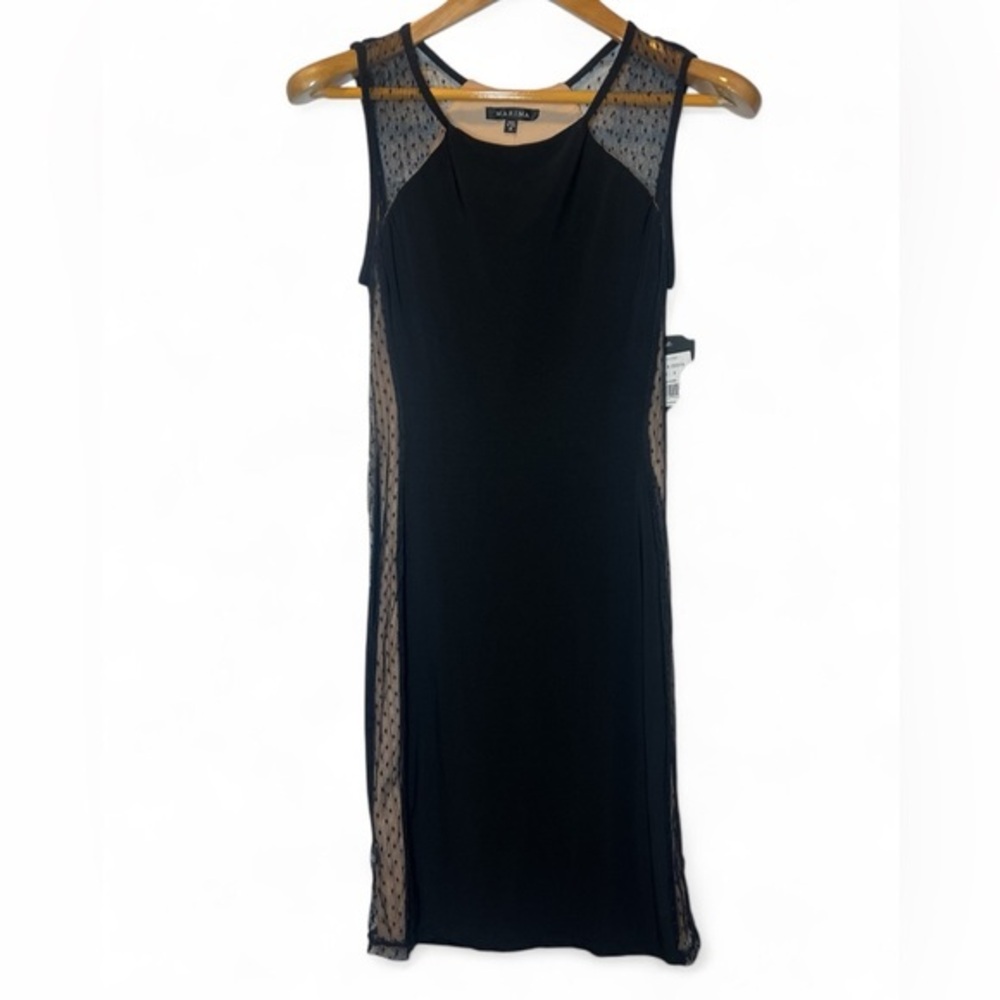 Marina Women 8 Black Swiss Dot Panel‎ Jersey Sheath Party Formal Cocktail Dress